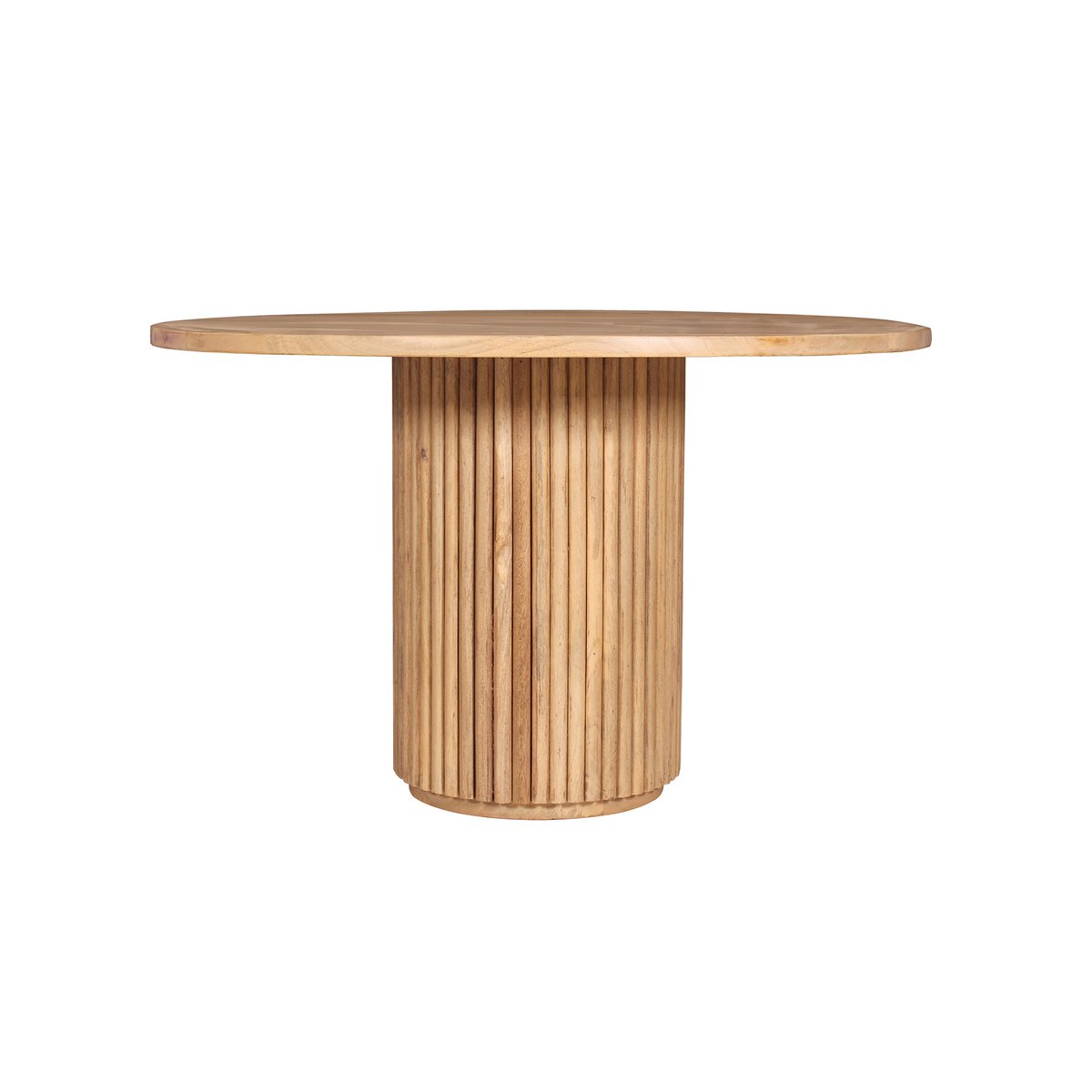 Table à manger ORION en bois naturel avec pied central sculptural, vue de face