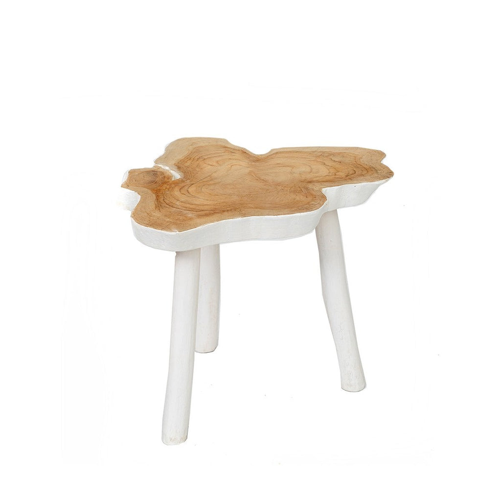 Table d’appoint LUNA blanc naturel avec plateau en bois aux contours organiques