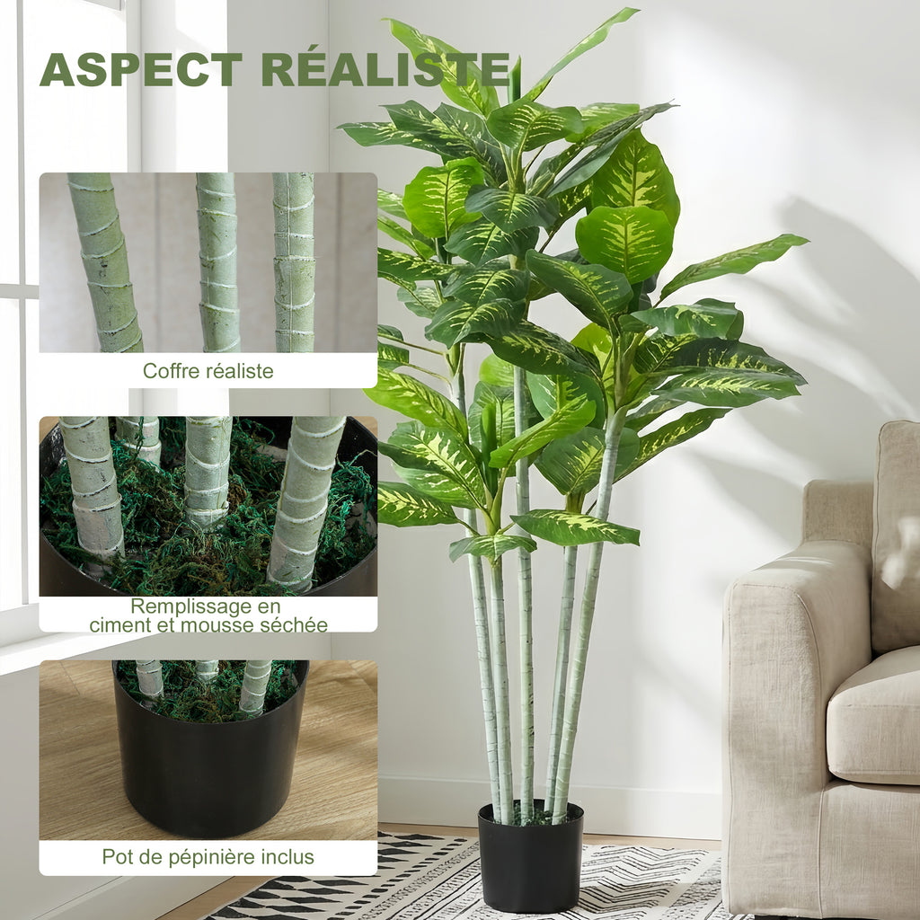 Plante artificielle calathea hauteur 150 cm pot ciment 53 feuilles - intérieur