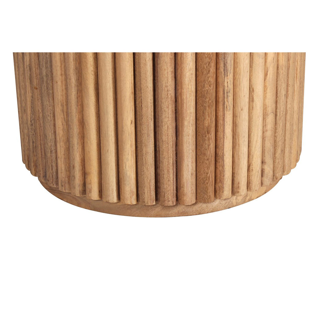 Détail du pied central cannelé en bois naturel de la table ORION