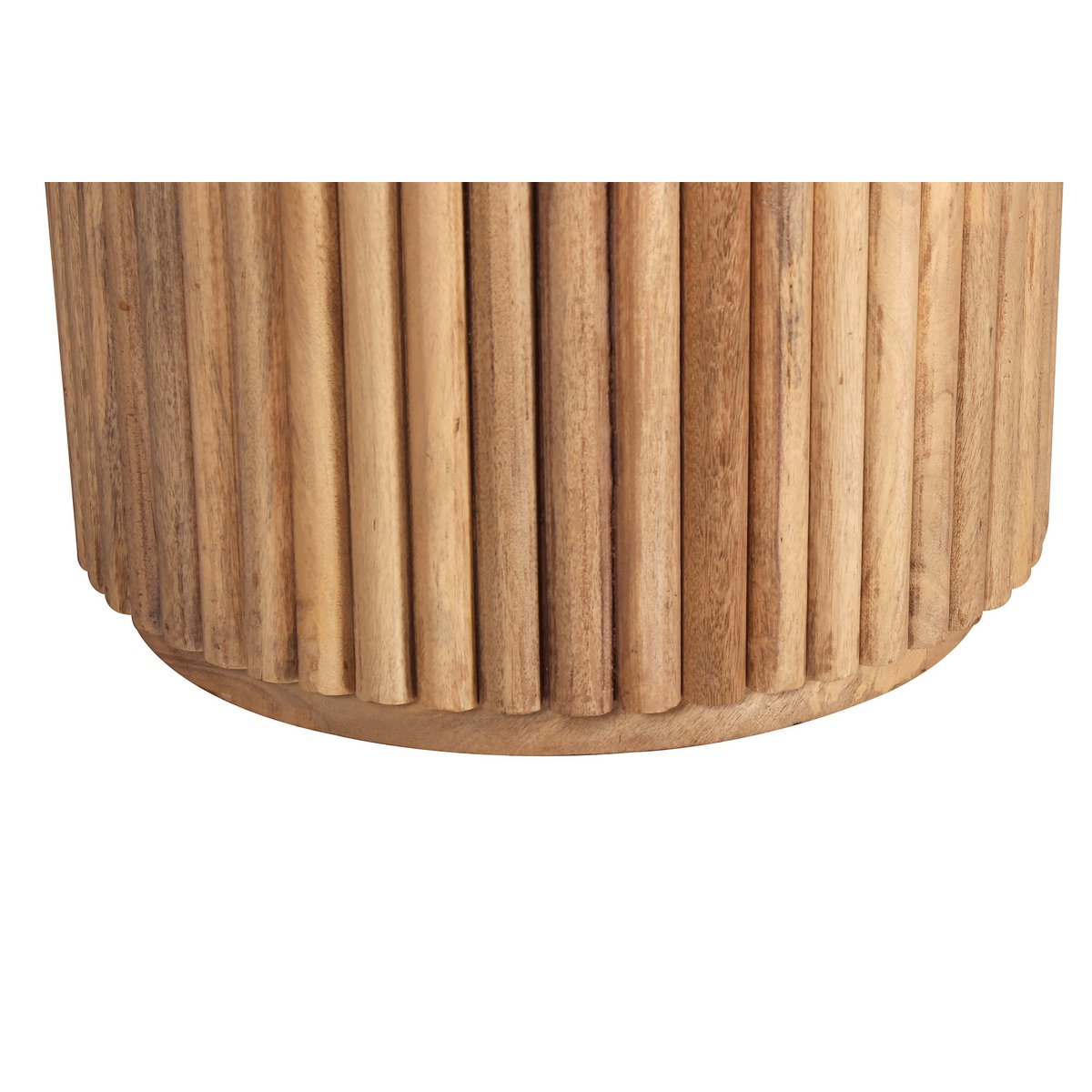 Détail du pied central cannelé en bois naturel de la table ORION