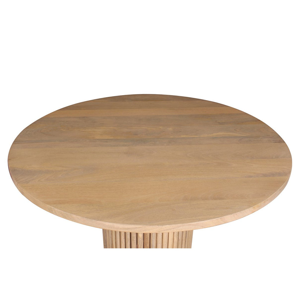Vue du plateau rond en bois naturel de la table à manger ORION