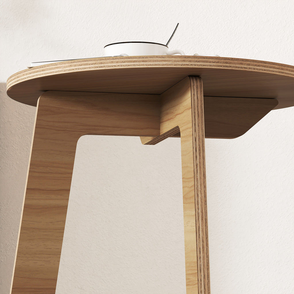 Table d'Appoint en Forme C, Plateau Rond Ø 36 cm, Table Basse Moderne, Compact, Montage par Clipsage, Effet Bois Naturel