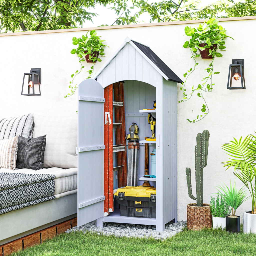 Abri de jardin en bois cabane de jardin exterieur armoire de jardin avec toit bitumé 3 étagères porte avec loquet rangement et stockage extérieurs pour terrasse 77,5 x 54,2 x 179,5 cm blanc