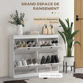 Meuble à chaussures 20 paires, armoire à chaussures, 4 tiroirs rabattables, étagères réglables, 105x24x82,5cm, blanc