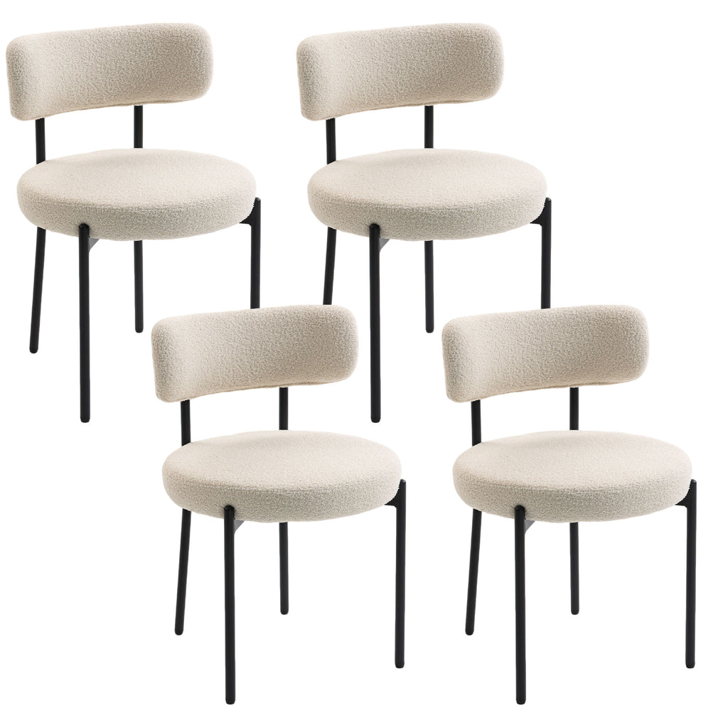 Lot de 4 Chaises Salle à Manger Chaises de Cuisine Rembourrées en Tissu Bouclette Dossier Incurvé Pieds en Acier Beige
