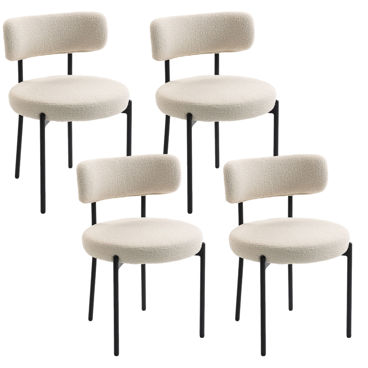 Lot de 4 Chaises Salle à Manger Chaises de Cuisine Rembourrées en Tissu Bouclette Dossier Incurvé Pieds en Acier Beige