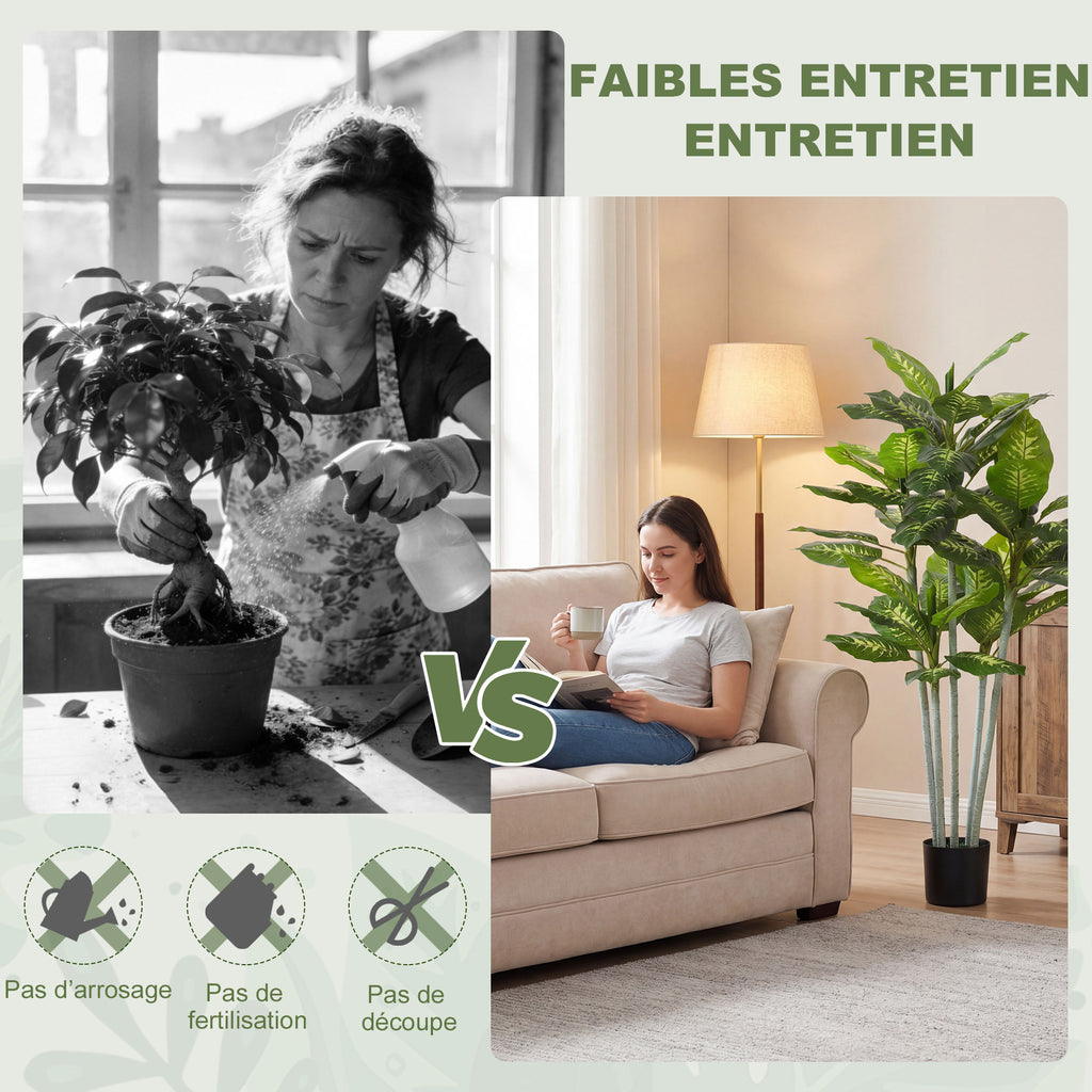 Plante artificielle calathea hauteur 150 cm pot ciment 53 feuilles - intérieur