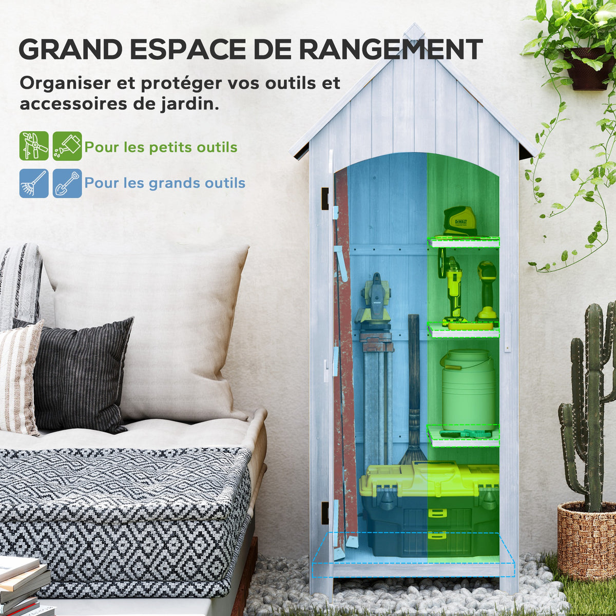 Abri de jardin en bois cabane de jardin exterieur armoire de jardin avec toit bitumé 3 étagères porte avec loquet rangement et stockage extérieurs pour terrasse 77,5 x 54,2 x 179,5 cm blanc