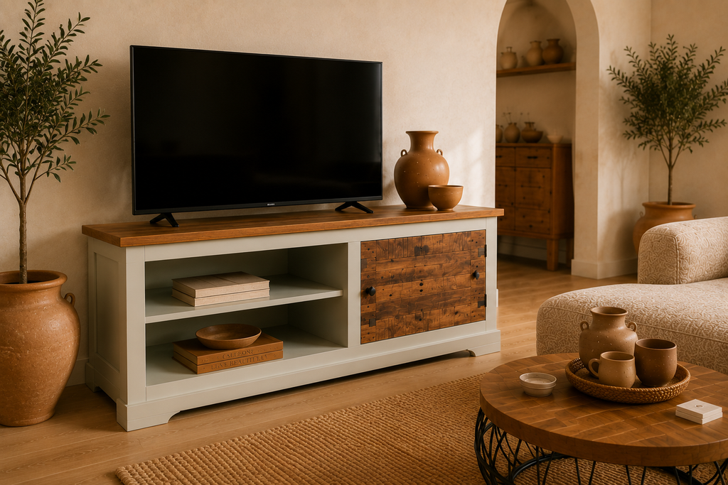 Meuble TV NÉRO – Bois Naturel & Blanc
