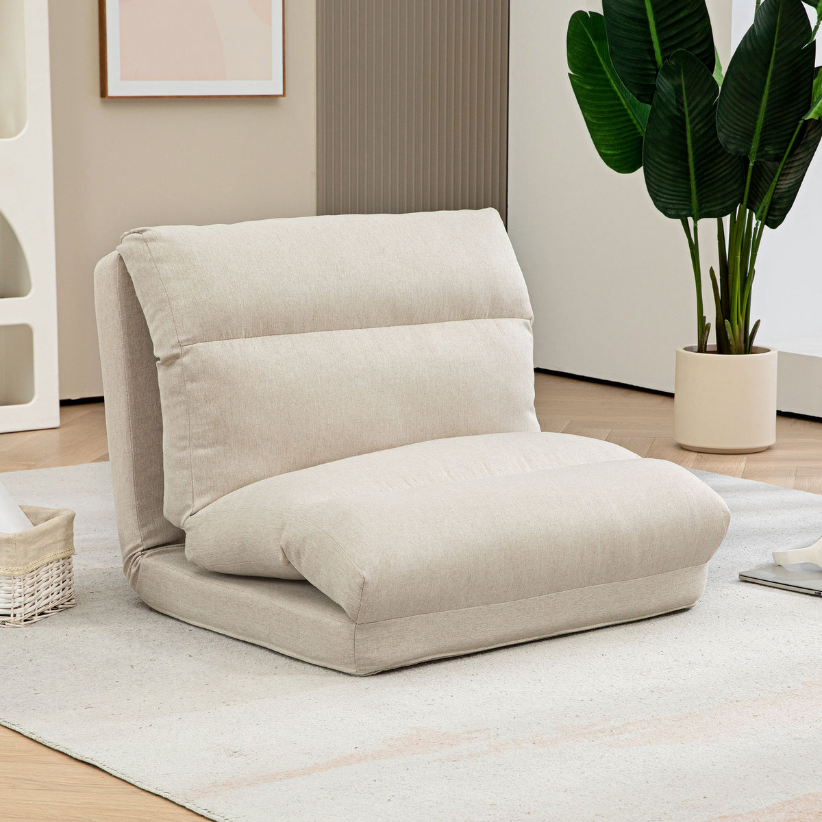 Fauteuil de sol canapé paresseux fauteuil convertible en lit inclinable 90° à 180° tissu - 70 x 72 x 56 cm - beige