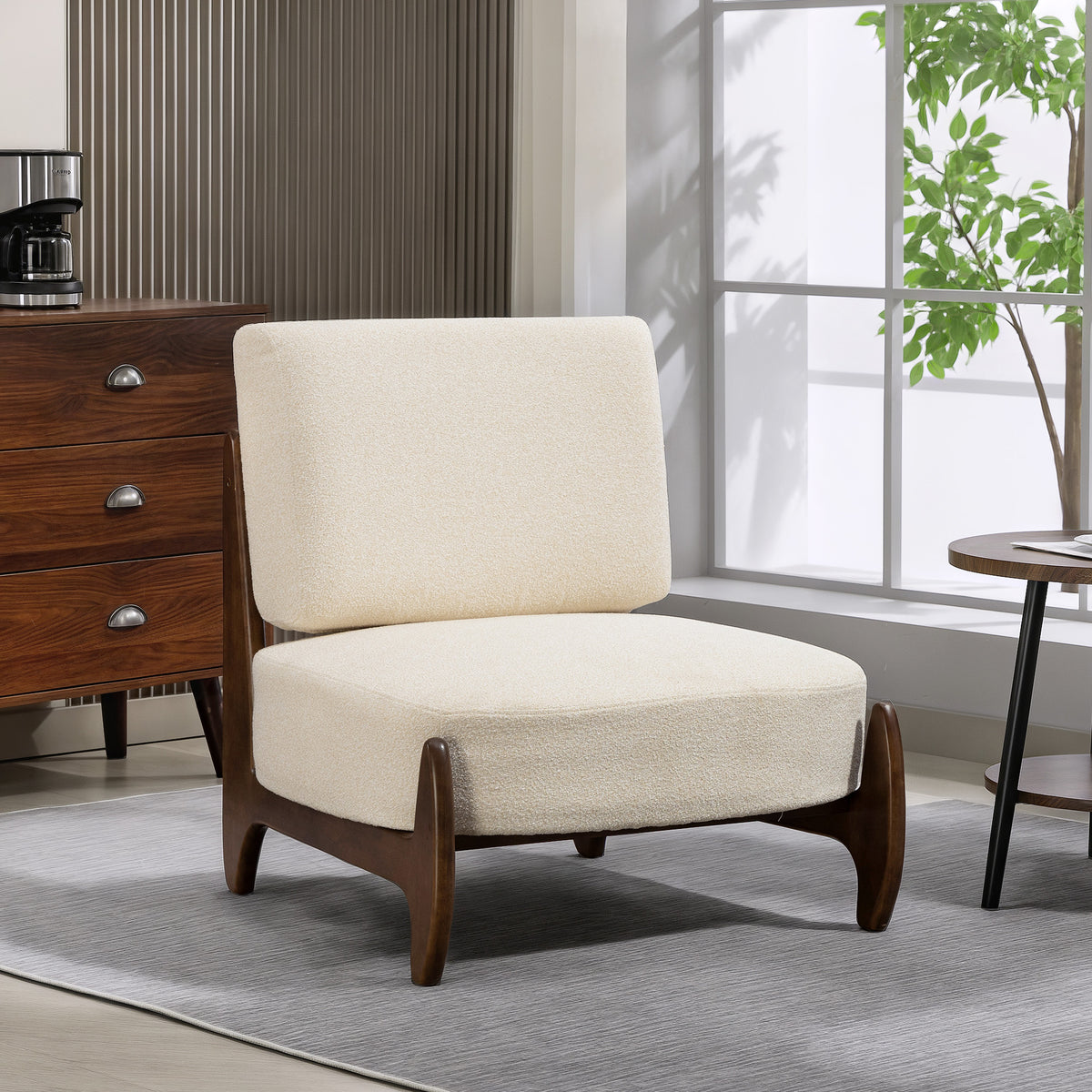 Fauteuil salon en chenille, fauteuil chambre confortable, coussin épais, assise rembourrée, 72 x 73,5 x 81 cm, crème