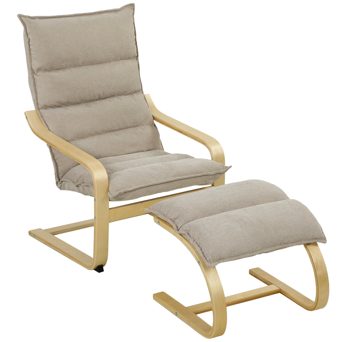 Fauteuil de Salon avec Repose-Pied, Fauteuil d'Appoint en Lin, Assise Large, Dossier Haut, Bascule Douce, Beige