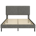 Cadre de Lit 140 x 190 cm avec Sommier et Tête Réglable, Lit Double Rembourré en Lin, Rangement au-dessous, Gris