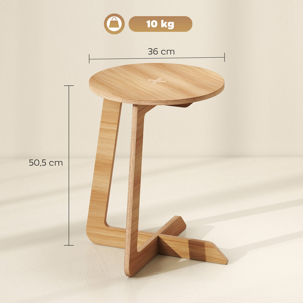 Table d'Appoint en Forme C, Plateau Rond Ø 36 cm, Table Basse Moderne, Compact, Montage par Clipsage, Effet Bois Naturel