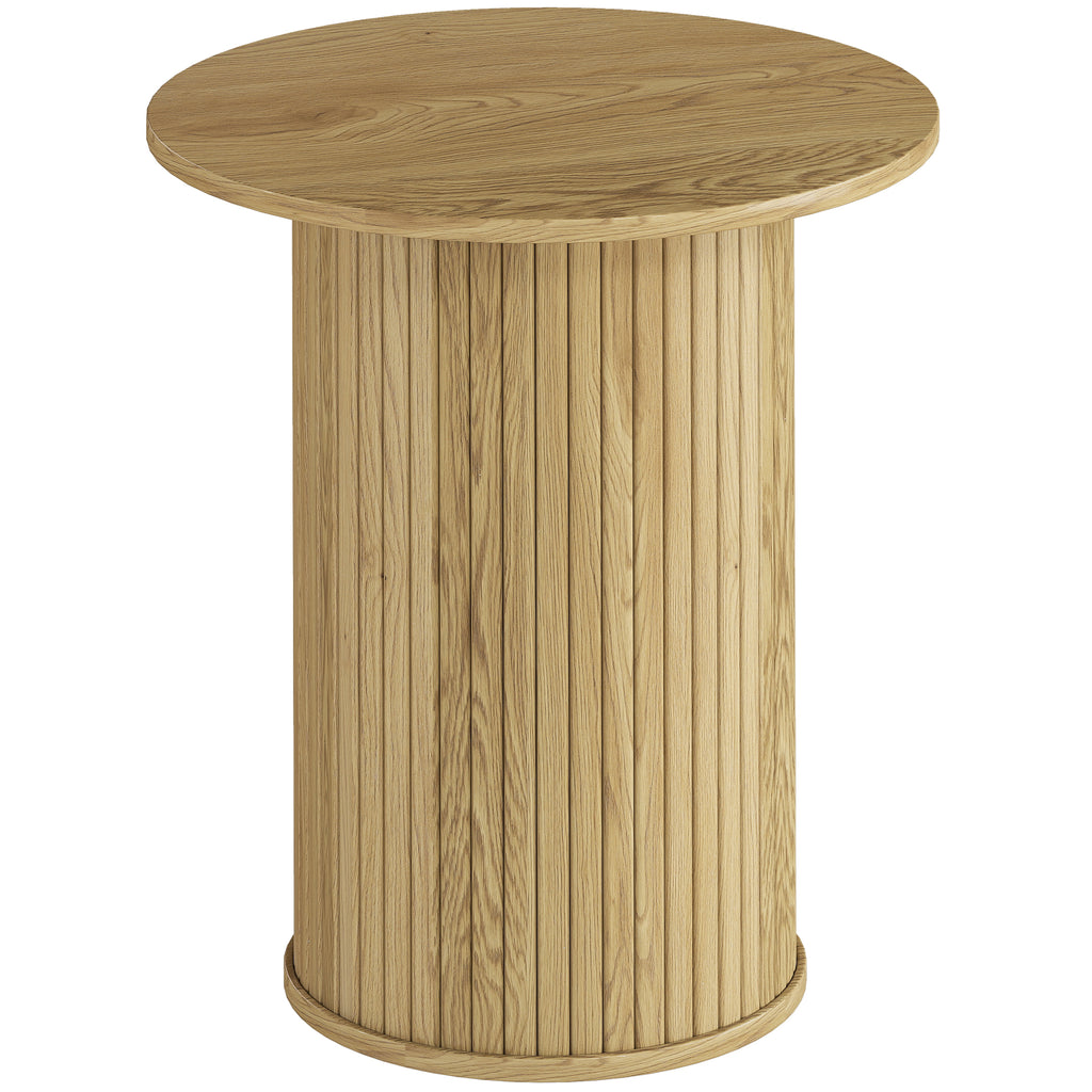 Table d'appoint ronde Ø 48 cm, table basse avec pieds cannelés pour salon, chambre ou petit espace, chêne