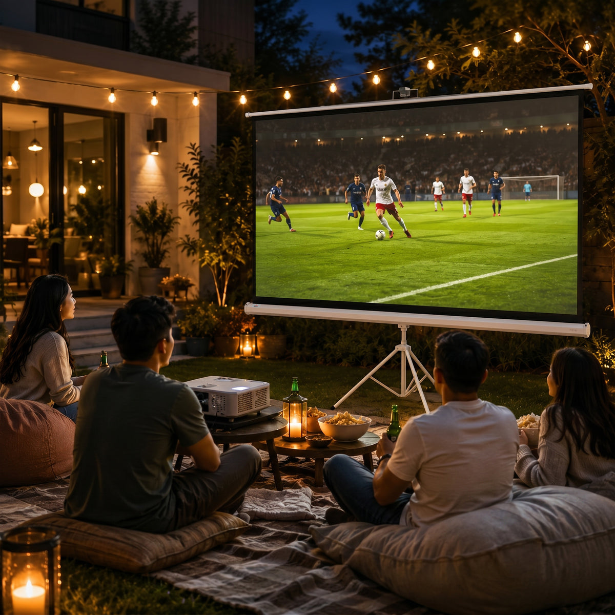 Écran de projection 100 pouces avec support trépied hauteur réglable, écran 4K HD 16:9