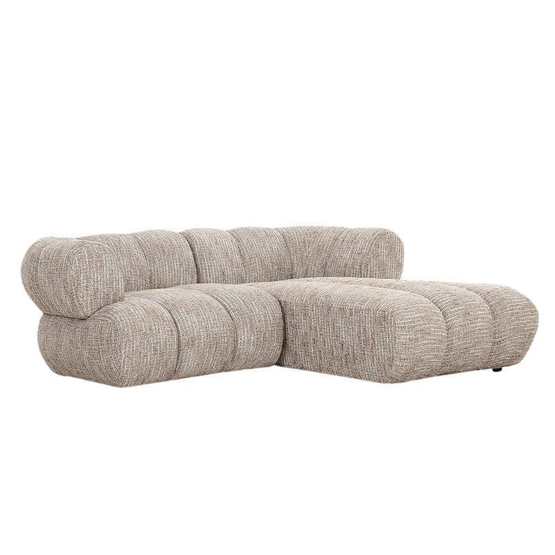 Canapé NOMA 2,5 places en tissu bouclé Coco avec méridienne, vue de trois quarts