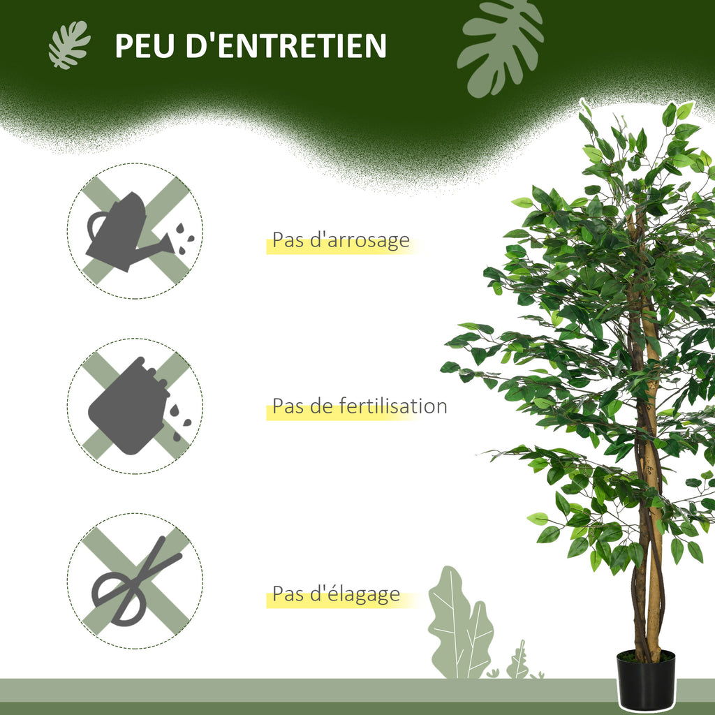 Lot de 2 plantes artificielles ficus hauteur 1,50 m tronc branches liane lichen feuilles grand réalisme pot inclus vert