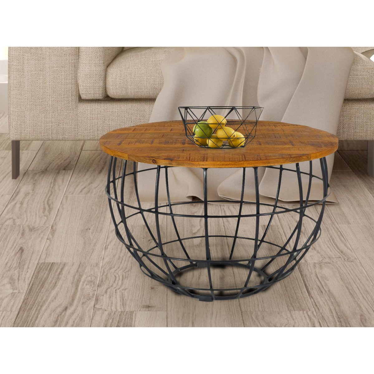 Table basse LEXA – Bois & Métal | Ø 55 cm