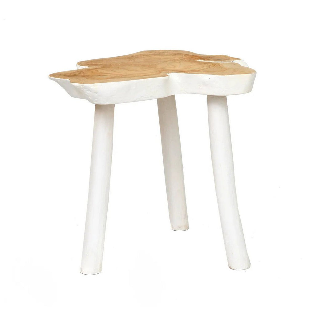 Table d’appoint LUNA aux pieds blancs et plateau en bois organique, vue opposée