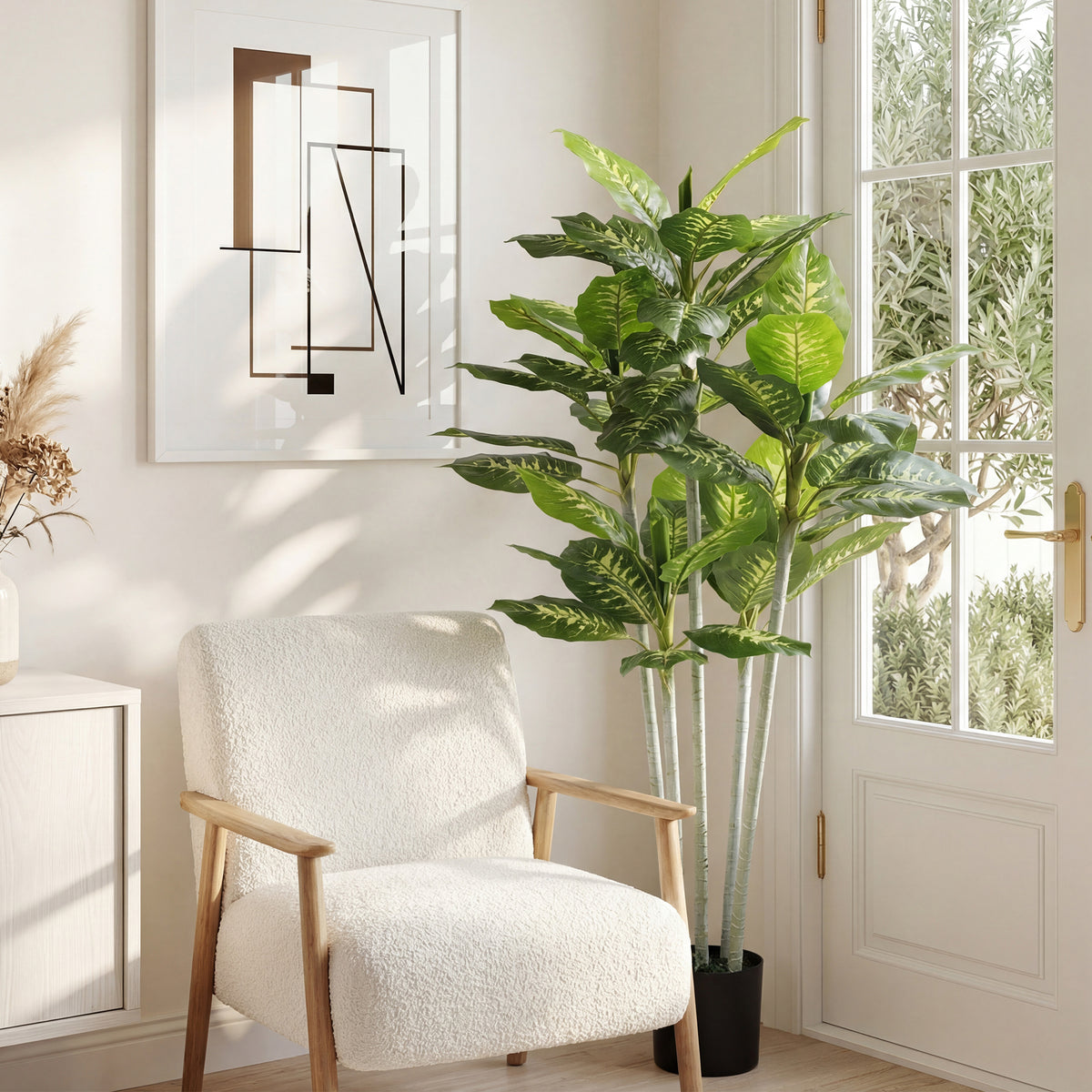 Plante artificielle calathea hauteur 150 cm pot ciment 53 feuilles - intérieur