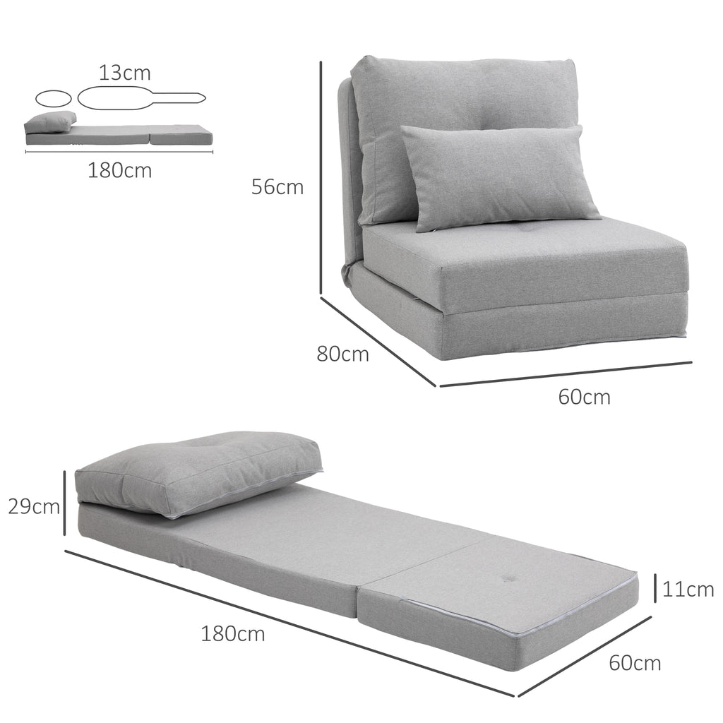 Chauffeuse canapé-lit convertible fauteuil 1 place avec 1 coussin avec dossier réglable, gris clair