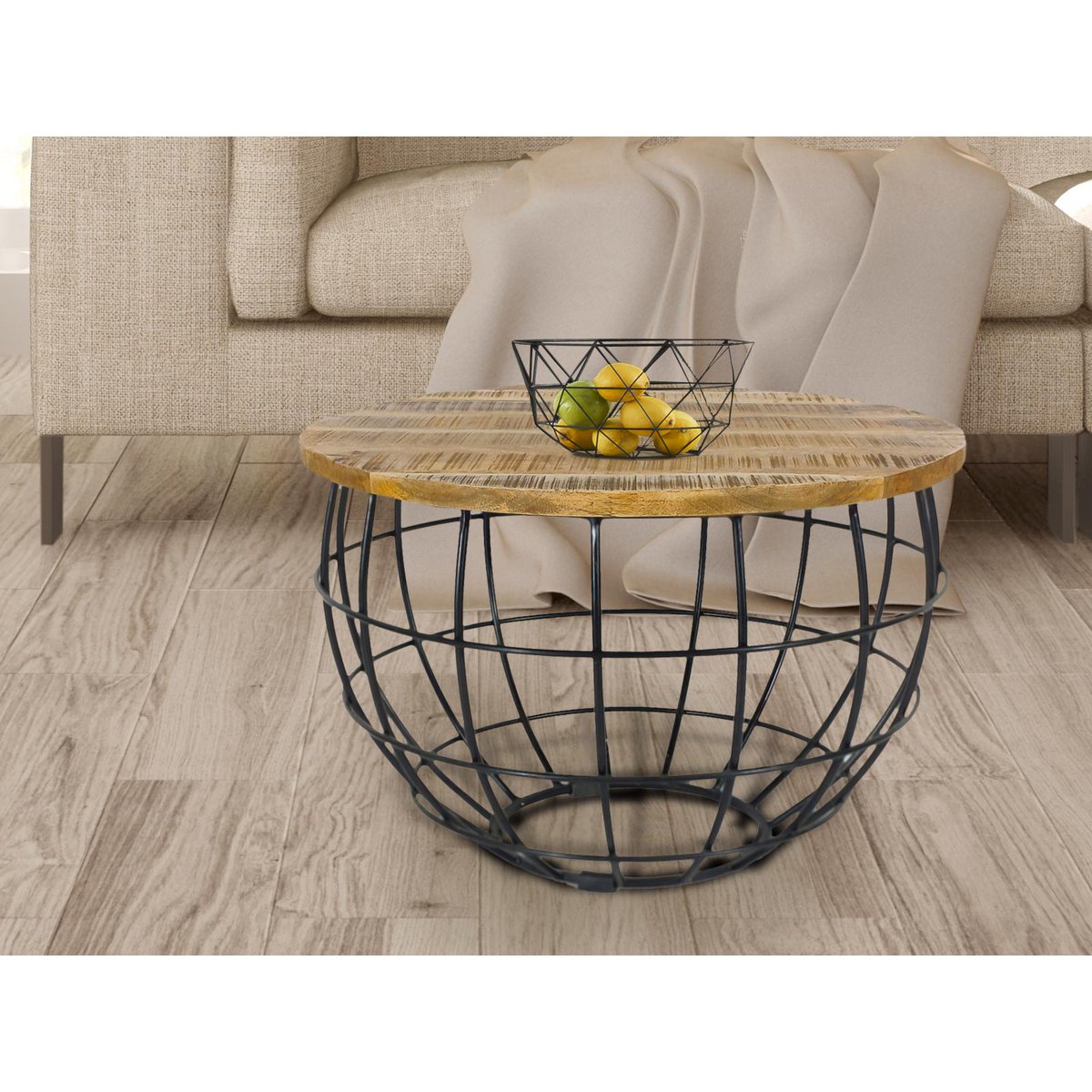 Table basse LEXA – Bois & Métal | Ø 55 cm