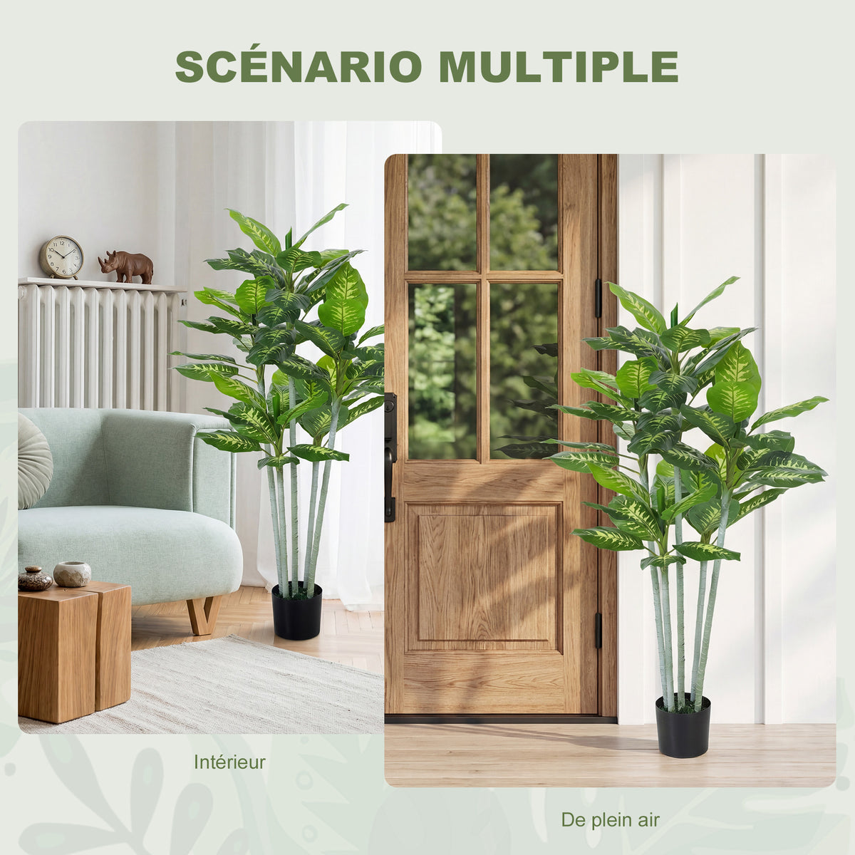 Plante artificielle calathea hauteur 150 cm pot ciment 53 feuilles - intérieur