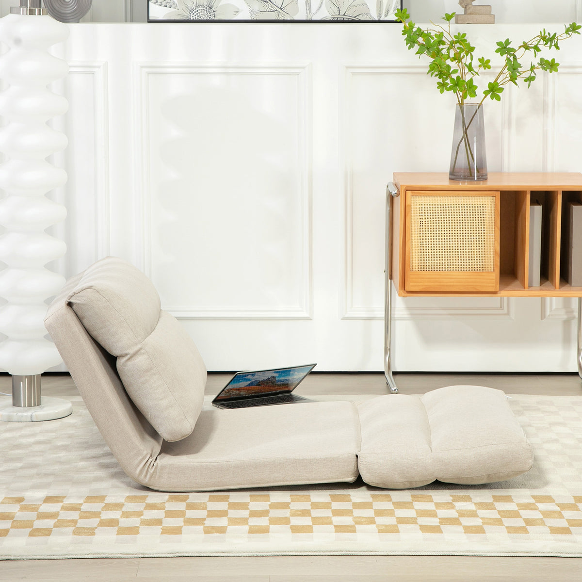 Fauteuil de sol canapé paresseux fauteuil convertible en lit inclinable 90° à 180° tissu - 70 x 72 x 56 cm - beige