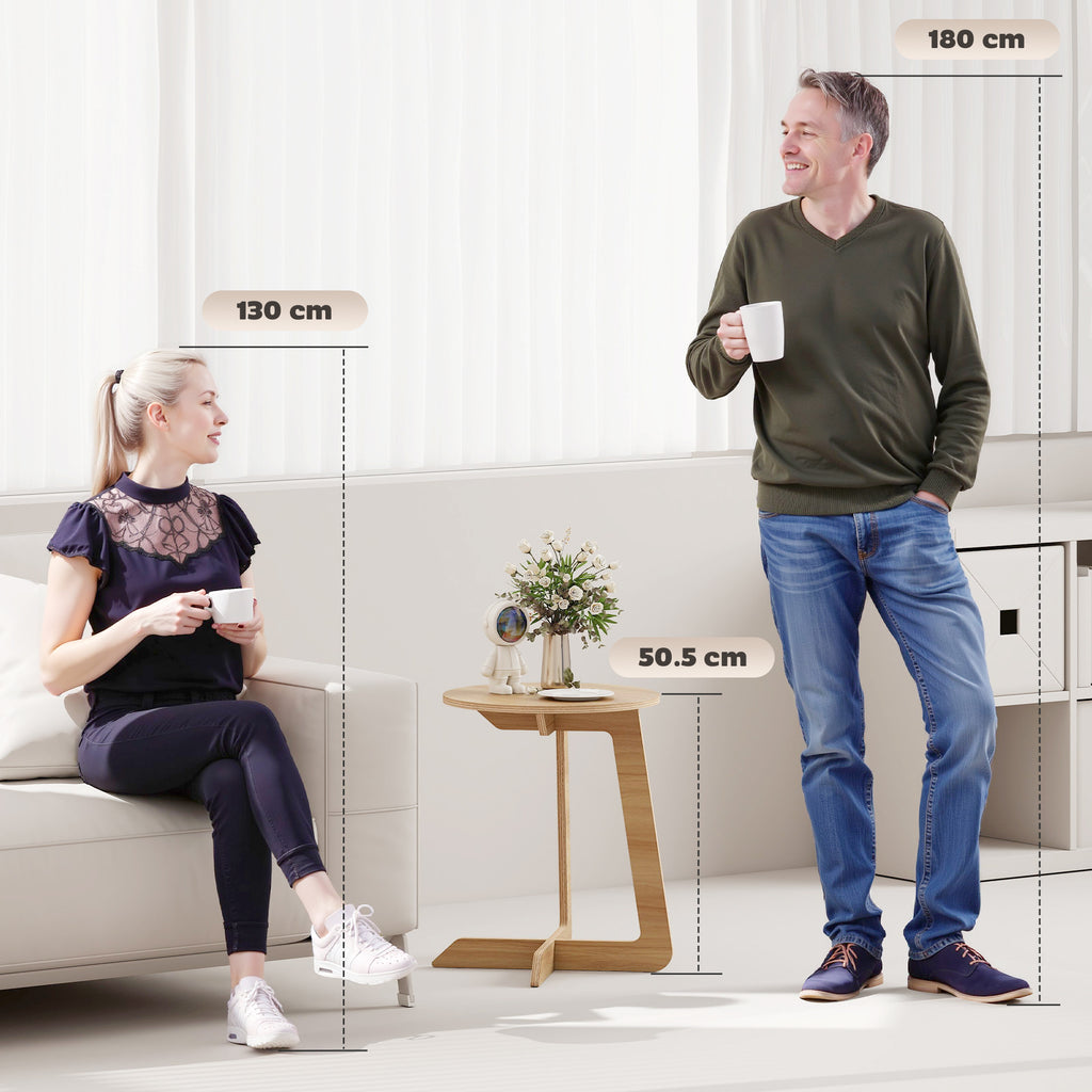 Table d'Appoint en Forme C, Plateau Rond Ø 36 cm, Table Basse Moderne, Compact, Montage par Clipsage, Effet Bois Naturel