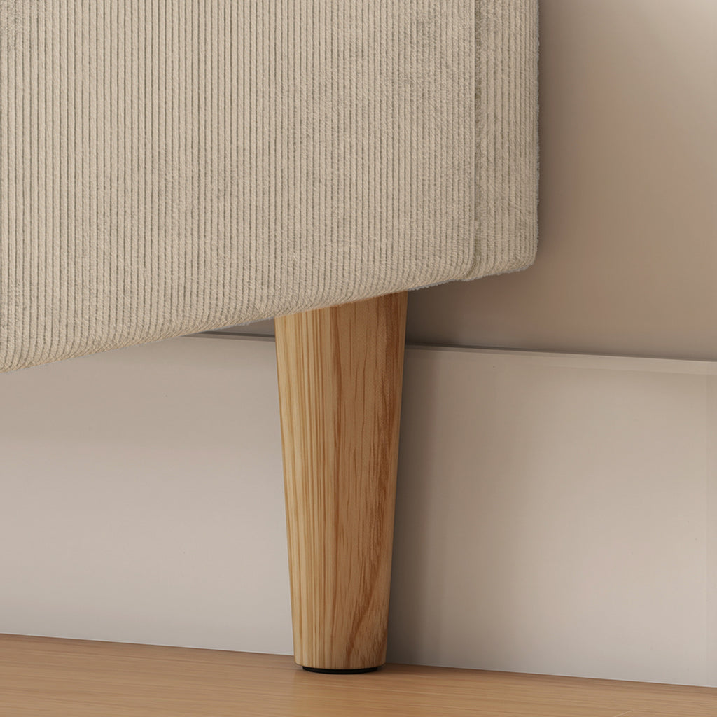 Cadre de Lit 140 x 190 cm avec Sommier, Lit Double Rembourré en Velours Côtelé, Espace de Rangement Au-Dessous, Crème