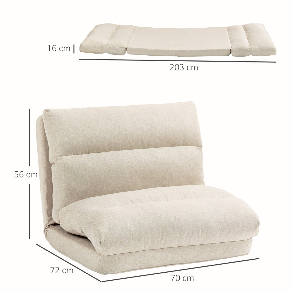 Fauteuil de sol canapé paresseux fauteuil convertible en lit inclinable 90° à 180° tissu - 70 x 72 x 56 cm - beige