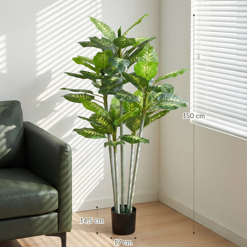 Plante artificielle calathea hauteur 150 cm pot ciment 53 feuilles - intérieur