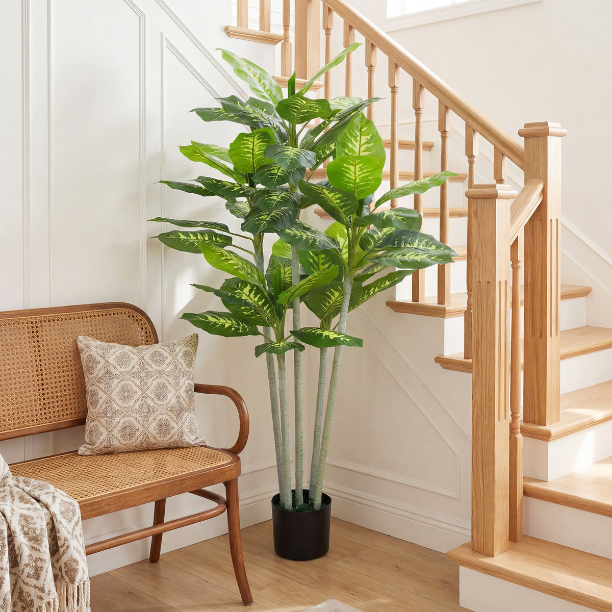 Plante artificielle calathea hauteur 150 cm pot ciment 53 feuilles - intérieur