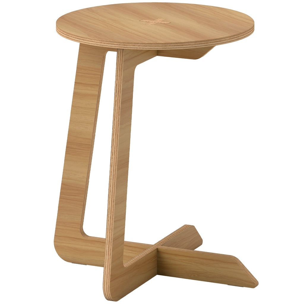 Table d'Appoint en Forme C, Plateau Rond Ø 36 cm, Table Basse Moderne, Compact, Montage par Clipsage, Effet Bois Naturel