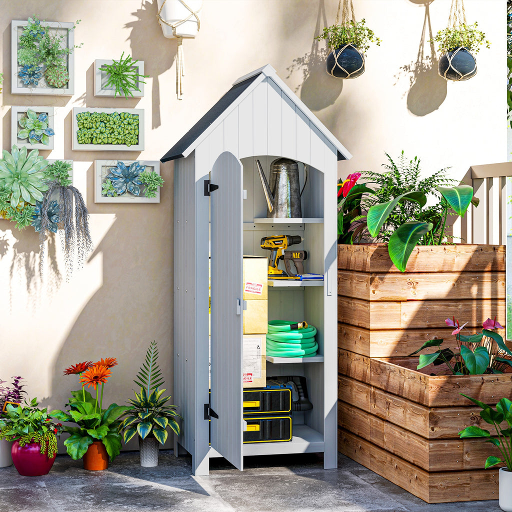 Abri de jardin en bois cabane de jardin exterieur armoire de jardin avec toit bitumé 3 étagères porte avec loquet rangement et stockage extérieurs pour terrasse 77,5 x 54,2 x 179,5 cm blanc