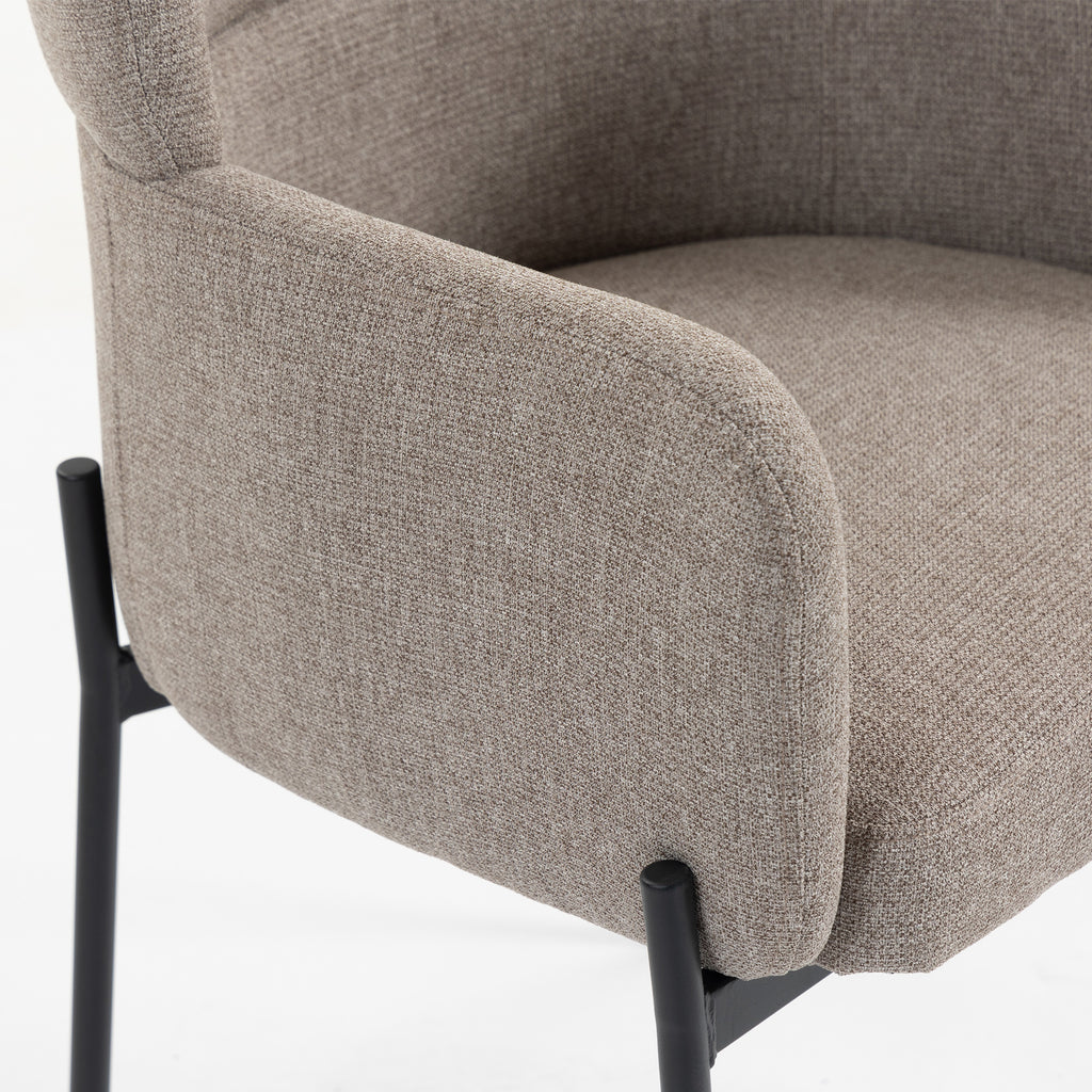 Fauteuil Salon, Fauteuil d'Appoint Rembourré en Chenille avec Dossier Courbé et Accoudoirs, Pieds en Métal, Marron Clair