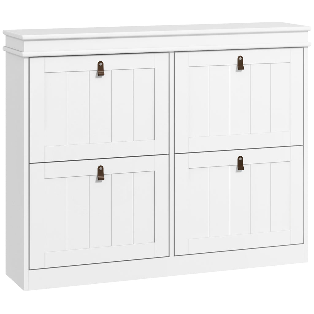 Meuble à chaussures 20 paires, armoire à chaussures, 4 tiroirs rabattables, étagères réglables, 105x24x82,5cm, blanc